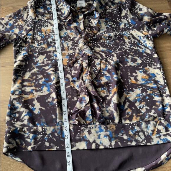 Cabi Starry Night Button Up Ruffle Chiffon Blouse Top Size Medium - Picture 13 of 13